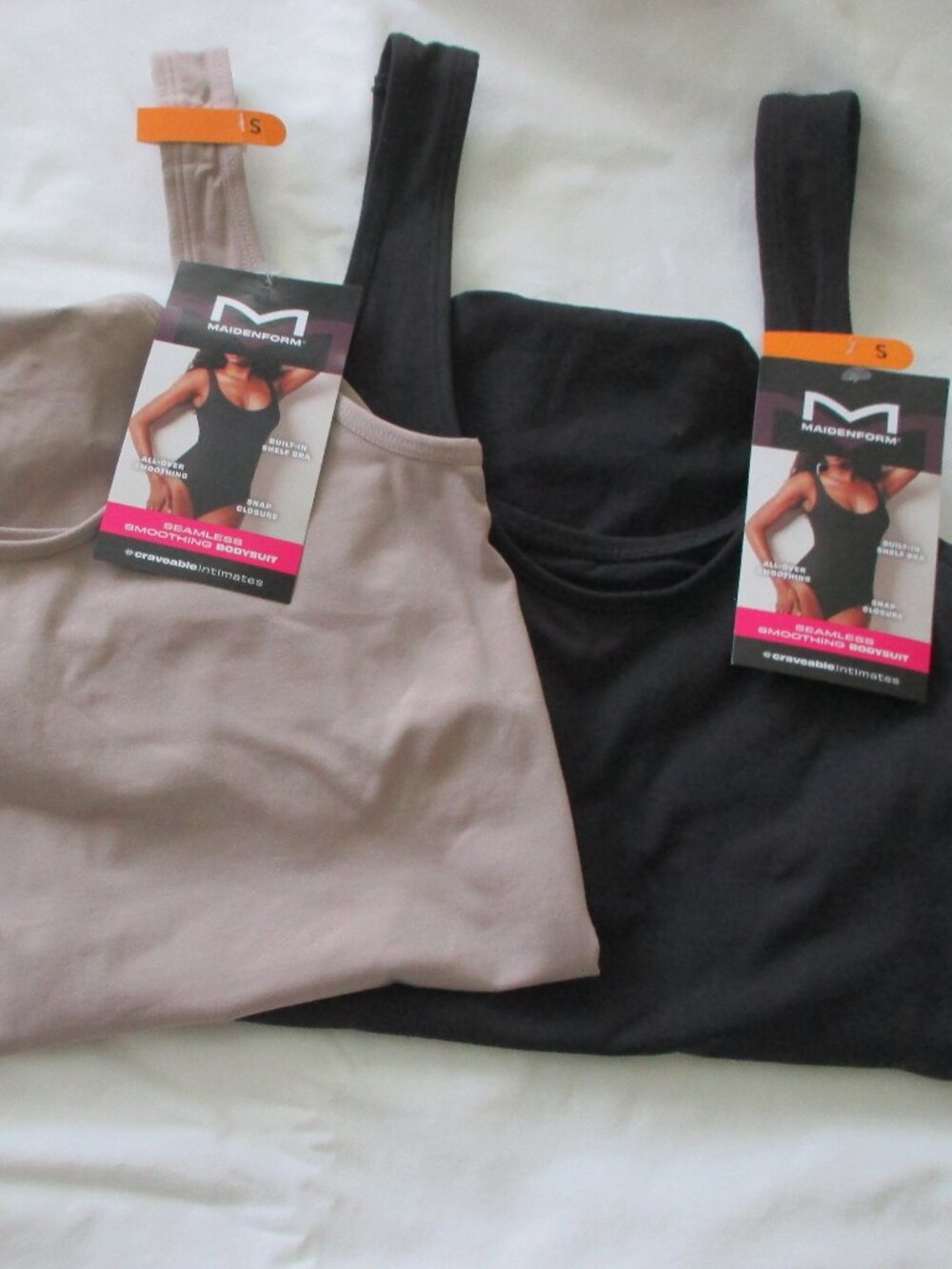 NWT - Two Maidenform Bodysuits - sz S - Black & Nude - MSRP $84.00